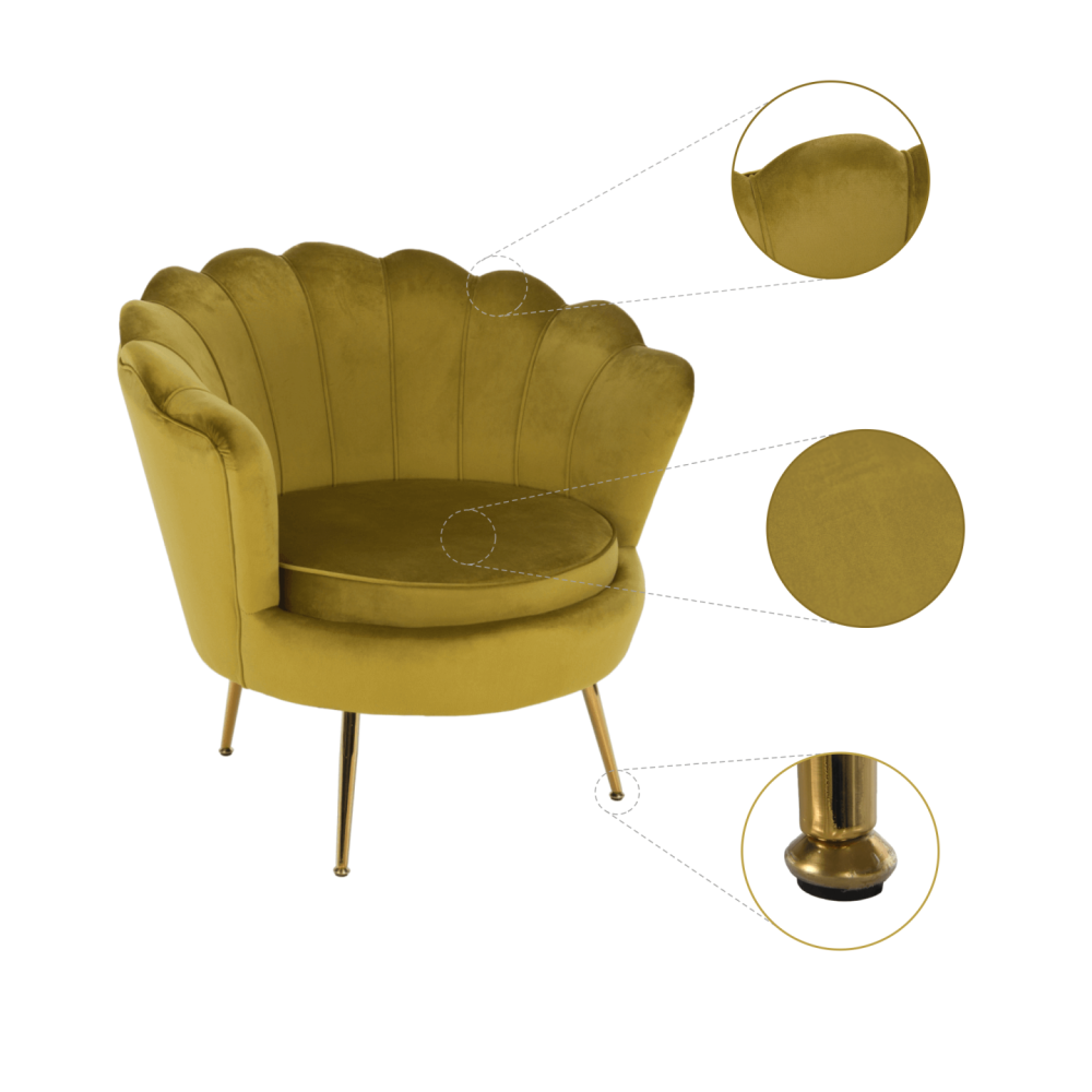 Křeslo ve stylu Art-deco, hořčicová Velvet látka/gold chrom-zlatý, NOBLIN