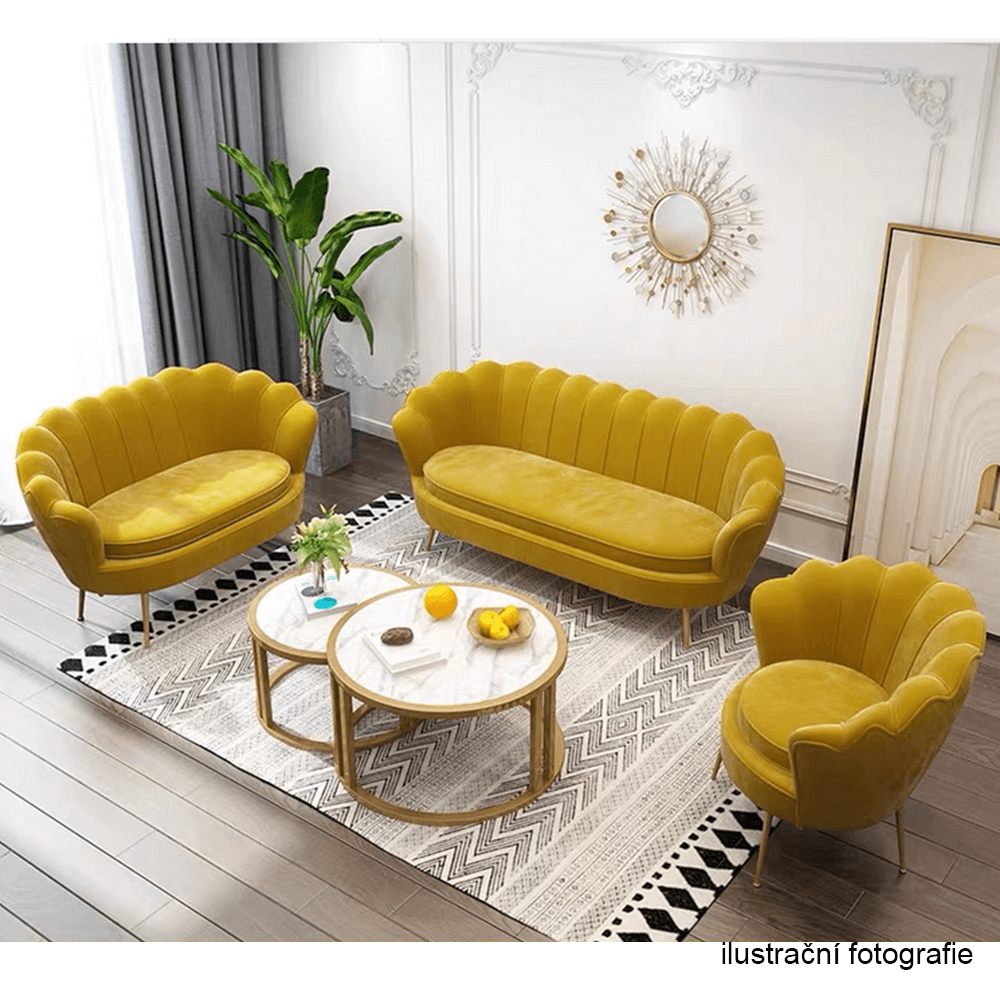 Lavice ve stylu Art-deco, hořčicová Velvet látka / gold chrom-zlatý, NOBLIN