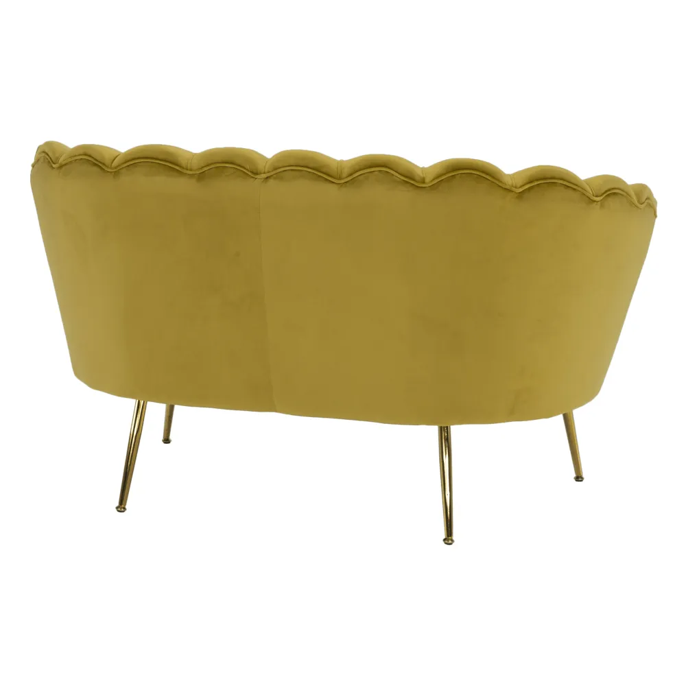 Lavice ve stylu Art-deco, hořčicová Velvet látka / gold chrom-zlatý, NOBLIN