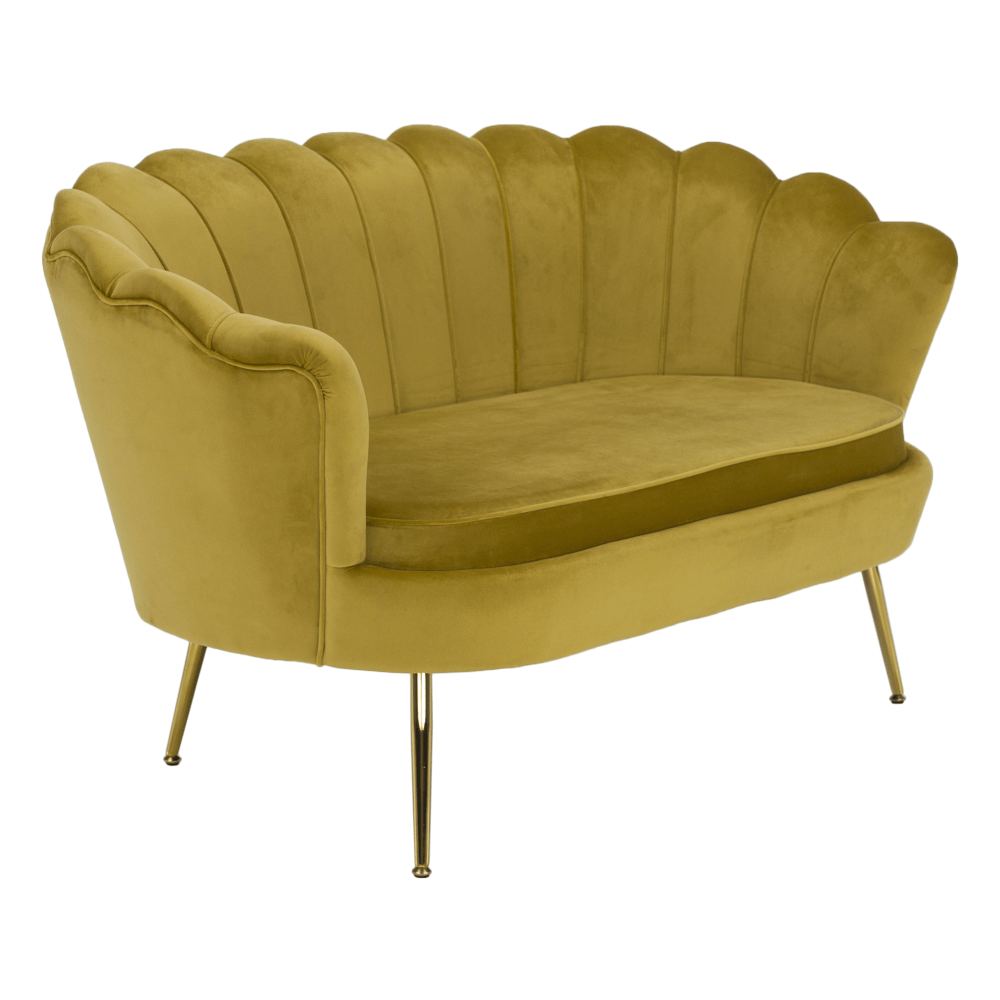 Lavice ve stylu Art-deco, hořčicová Velvet látka / gold chrom-zlatý, NOBLIN