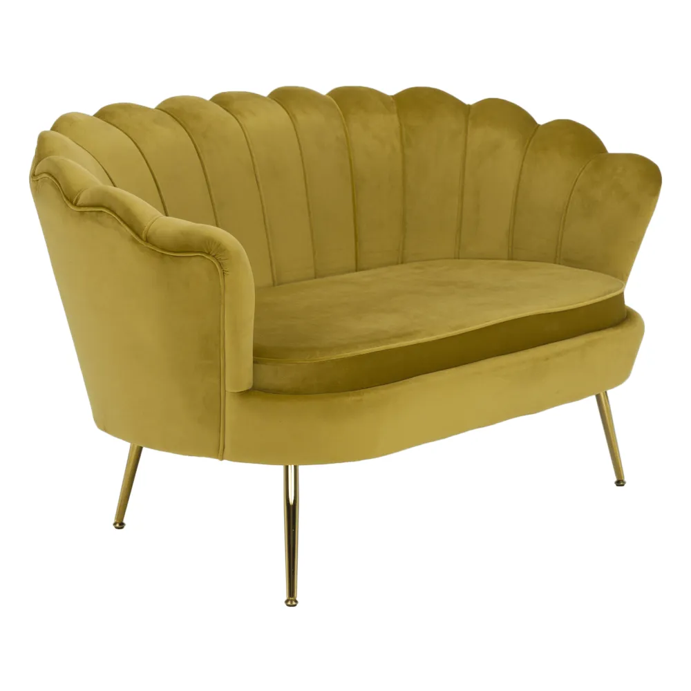 Lavice ve stylu Art-deco, hořčicová Velvet látka / gold chrom-zlatý, NOBLIN