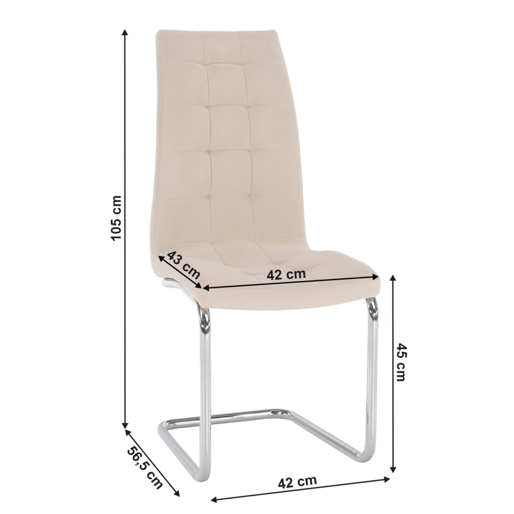 Jídelní židle, béžová Dulux Velvet látka / chrom, SALOMA NEW