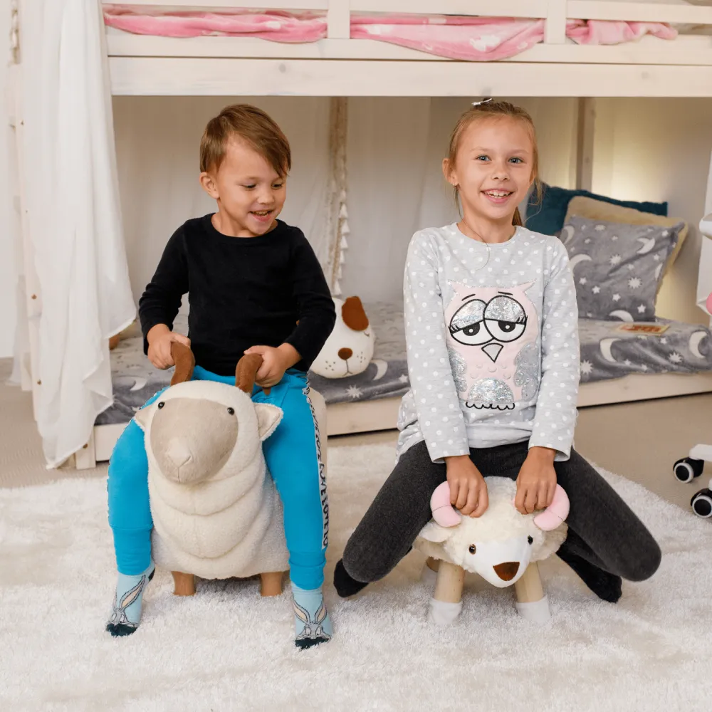 Taburet ve tvaru ovečky látka Velvet bílá/růžová/přírodní, LOLA