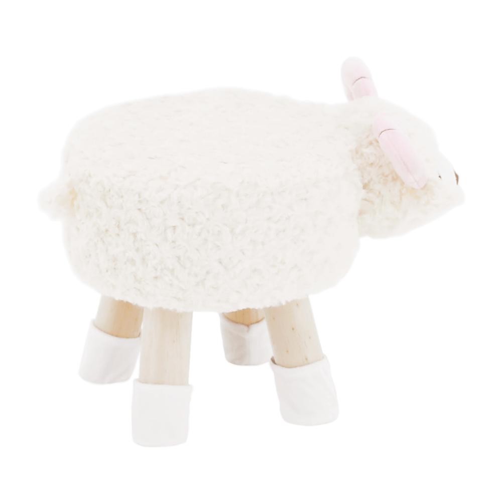 Taburet ve tvaru ovečky látka Velvet bílá/růžová/přírodní, LOLA