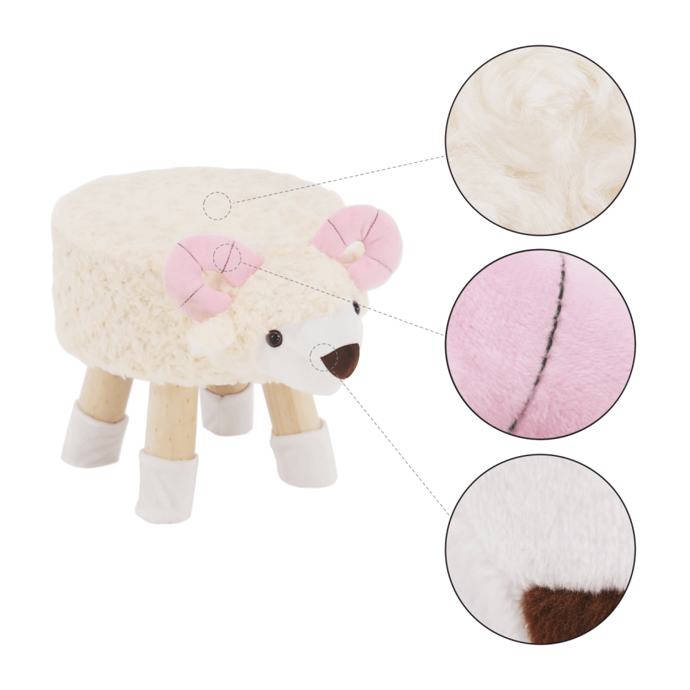 Taburet ve tvaru ovečky látka Velvet bílá/růžová/přírodní, LOLA