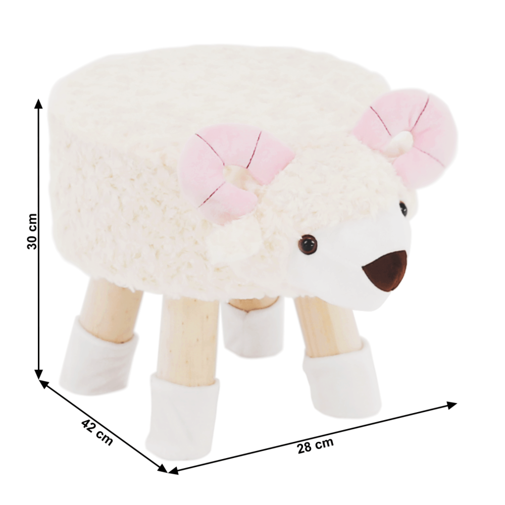 Taburet ve tvaru ovečky látka Velvet bílá/růžová/přírodní, LOLA