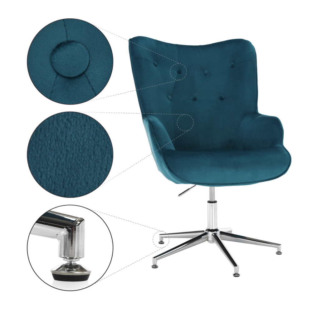 Designové křeslo, petrolejová Velvet látka / chrom, MARLOV