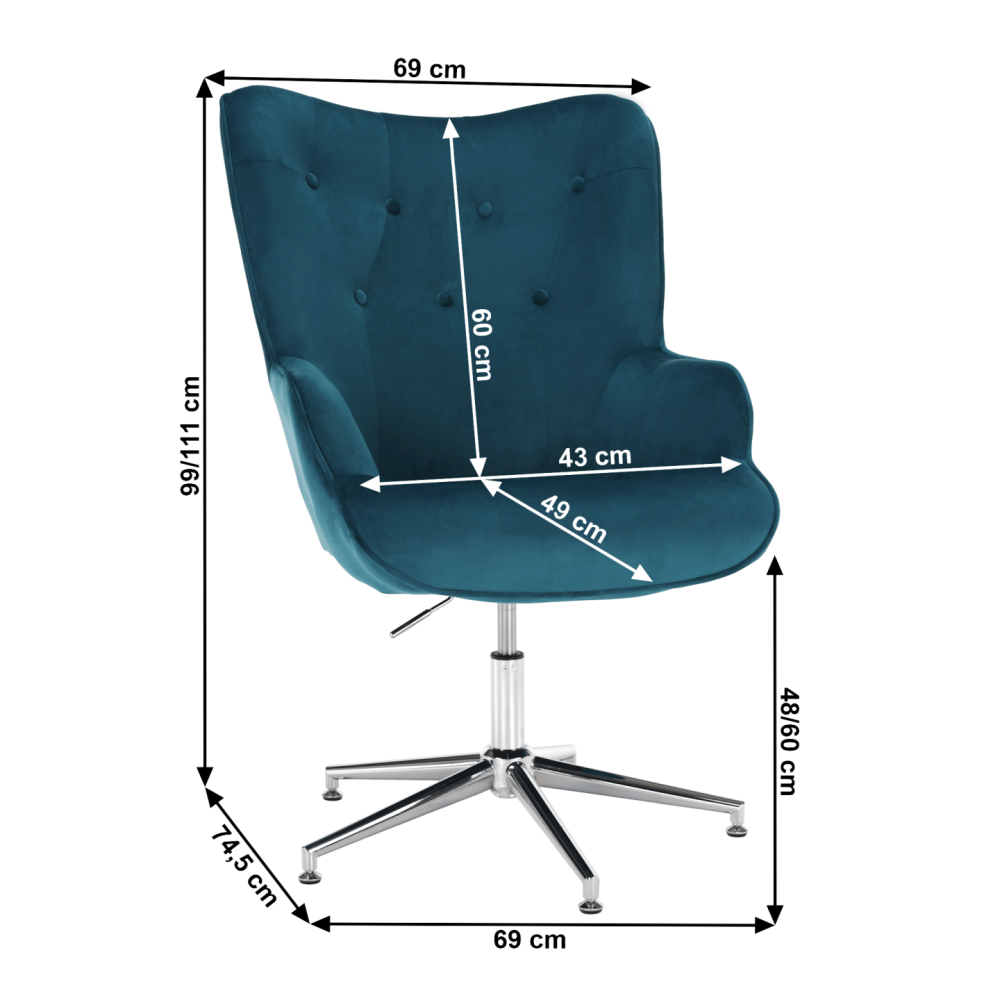 Designové křeslo, petrolejová Velvet látka / chrom, MARLOV