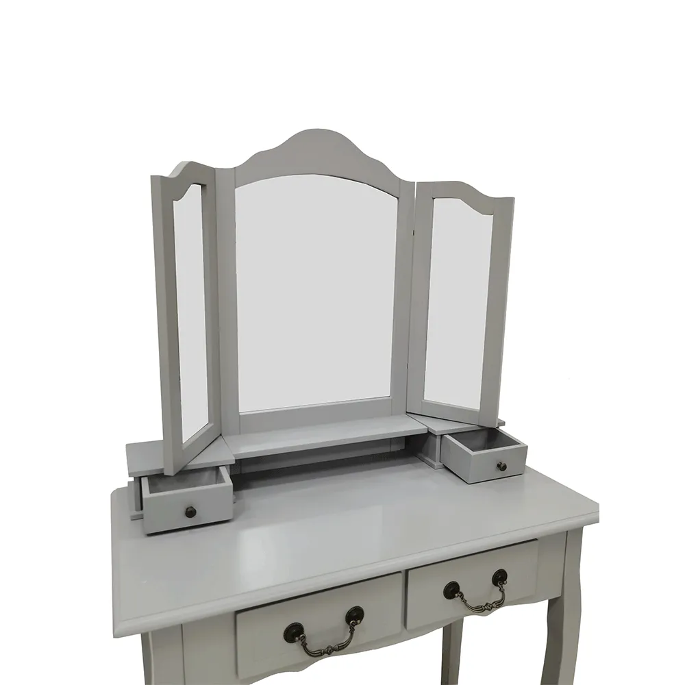 Toaletní stolek s taburetem, šedá / stříbrná, REGINA NEW