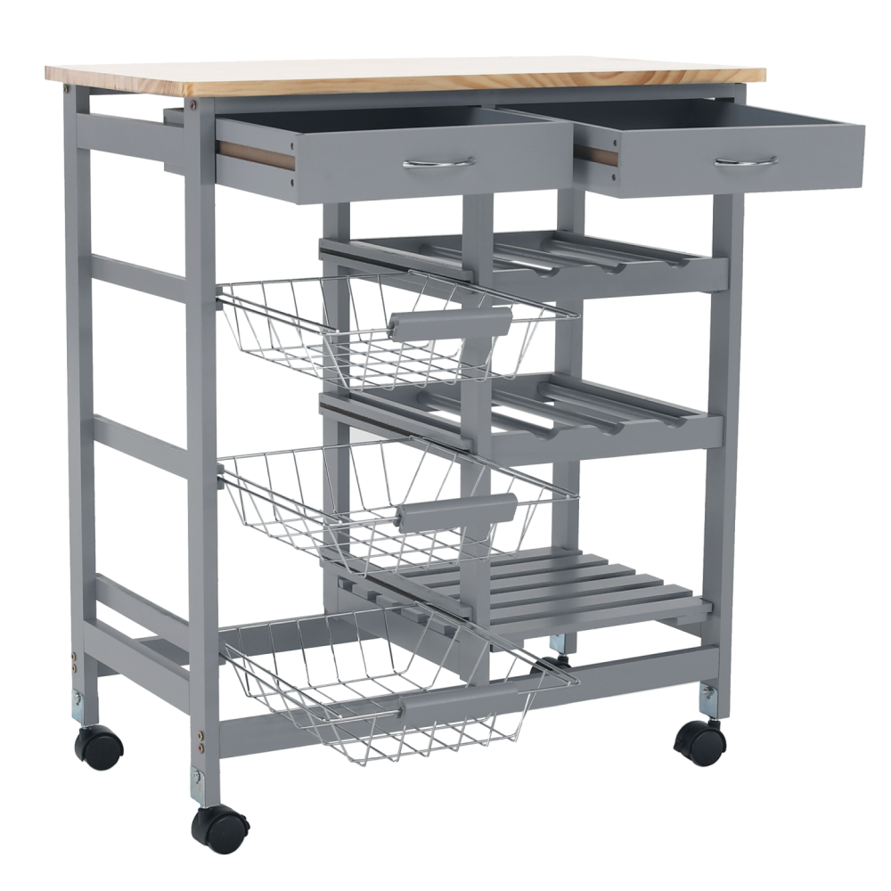 Servírovací vozík, šedá/přírodní, BARABE