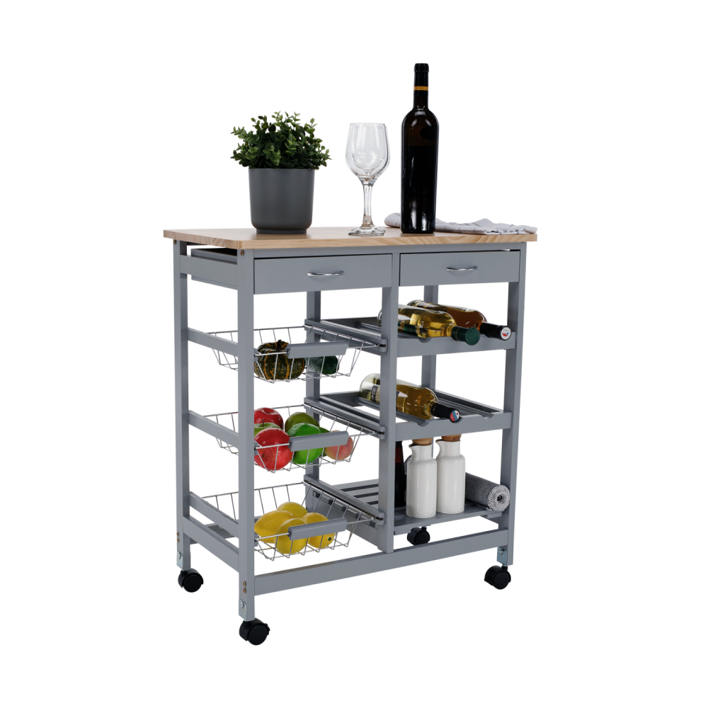 Servírovací vozík, šedá/přírodní, BARABE