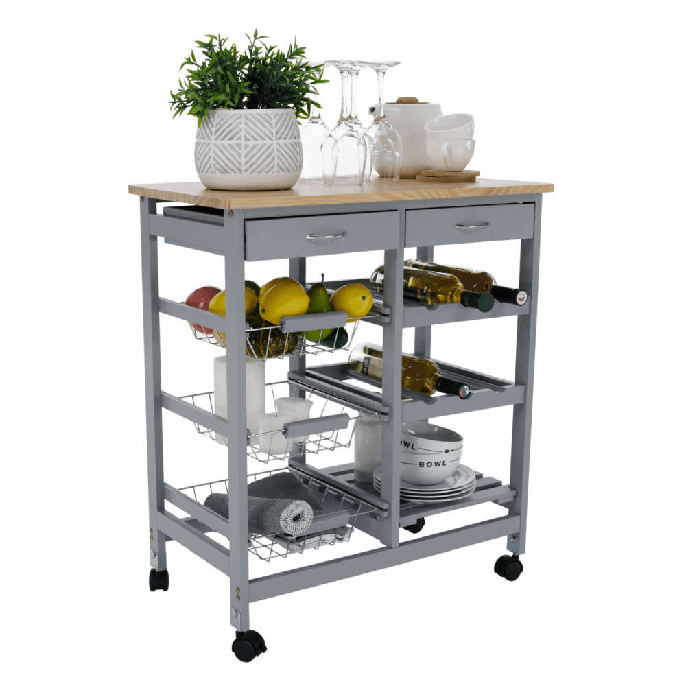 Servírovací vozík, šedá/přírodní, BARABE