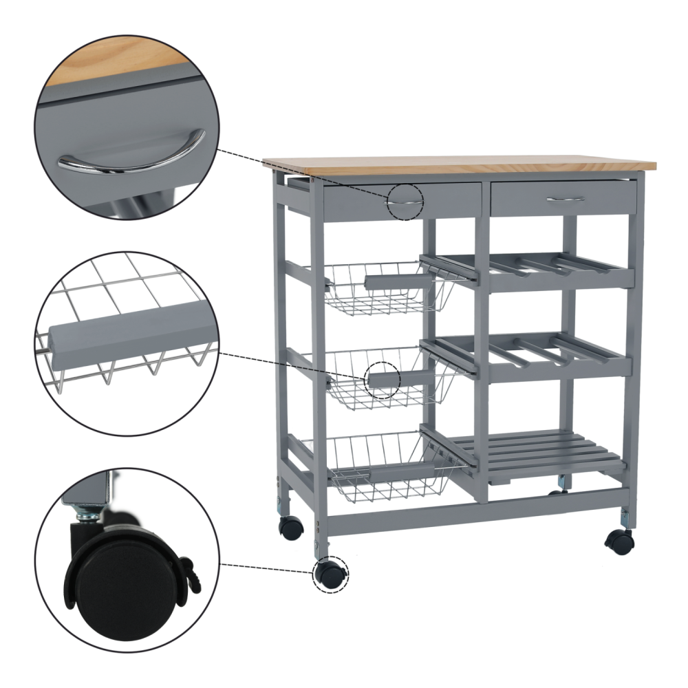 Servírovací vozík, šedá/přírodní, BARABE