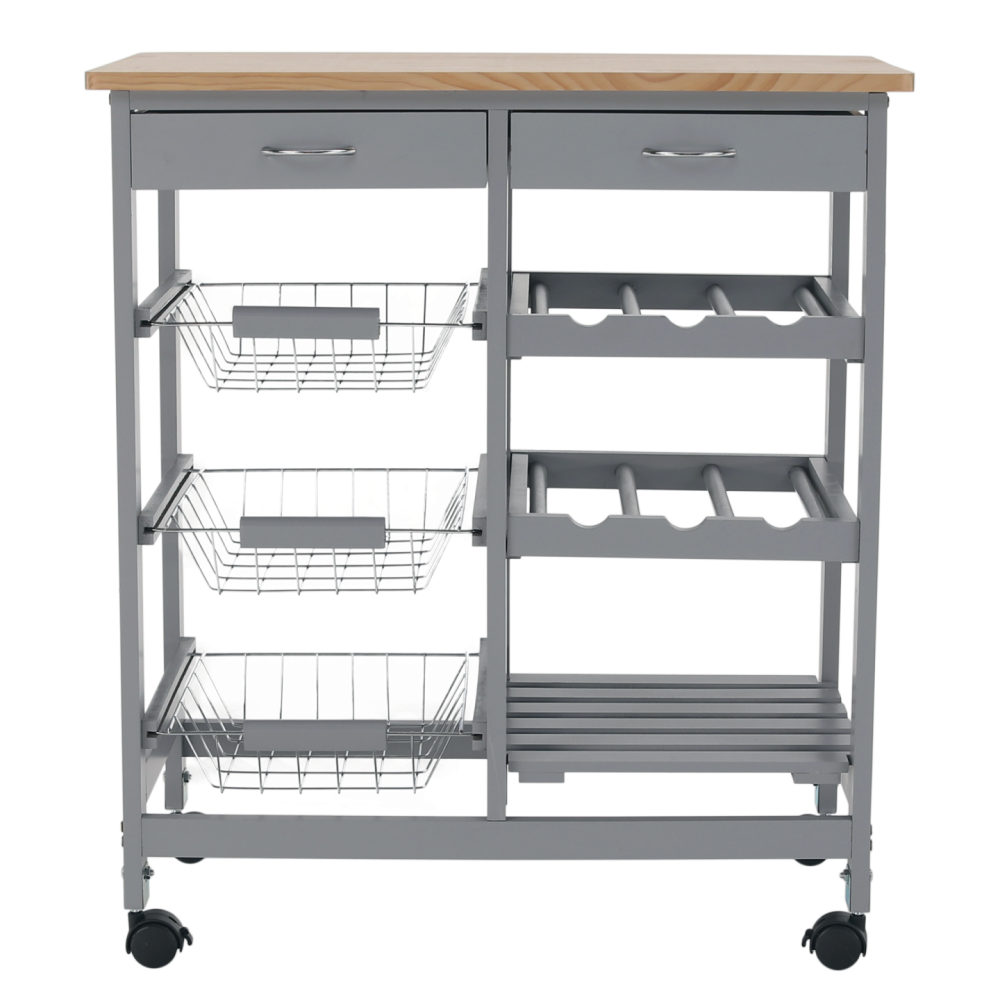 Servírovací vozík, šedá/přírodní, BARABE