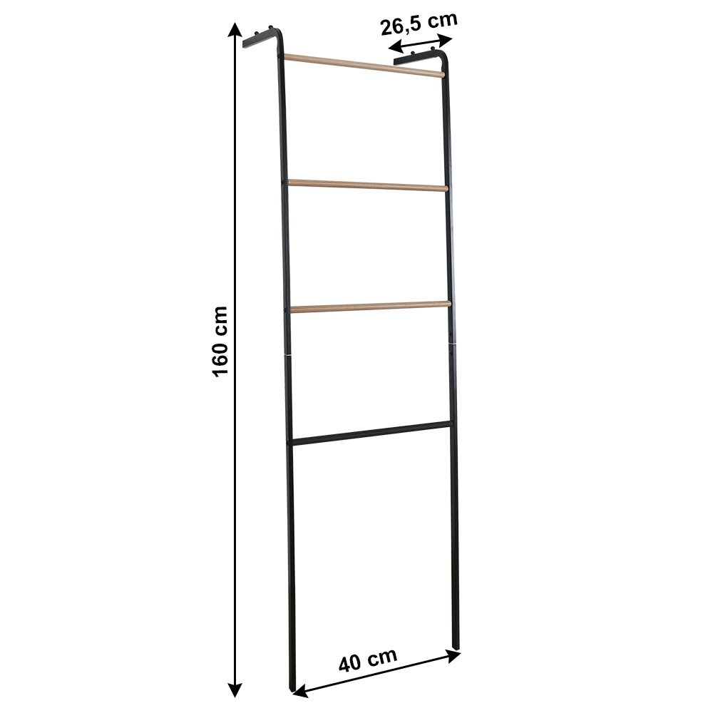 Věšák/žebřík, černá/kov, BUBY