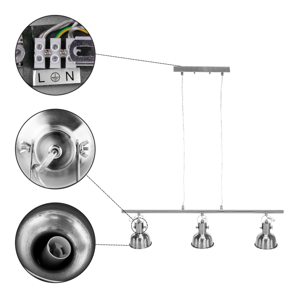 Visící lampa v retro stylu, kov, matný nikl, AVIER TYP 4