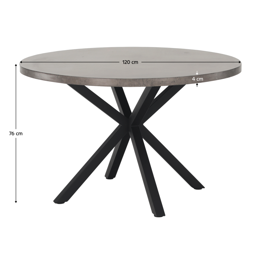 Jedálenský stůl, betón / čierna, průměr 120 cm, MEDOR