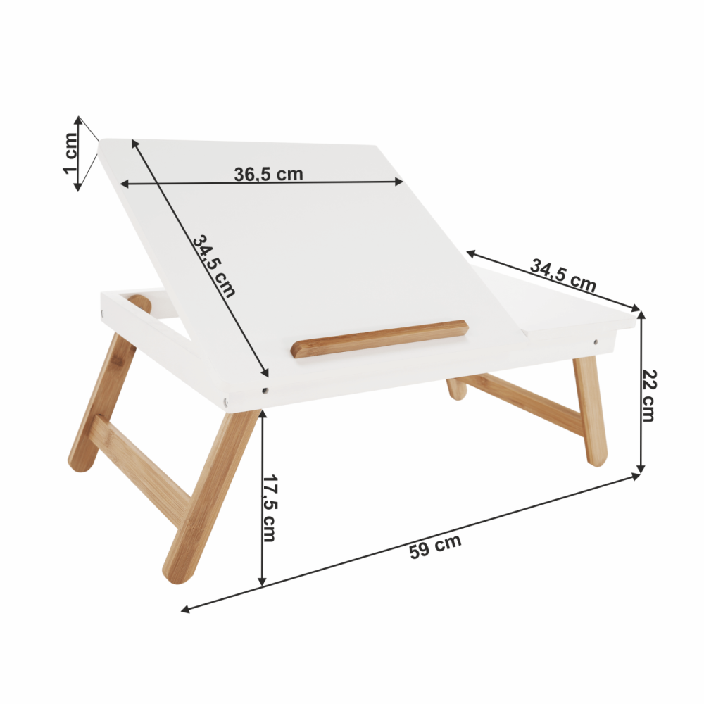 Příruční stolek na notebook / držák na tablet, bílá / přírodní bambus, MELTEN