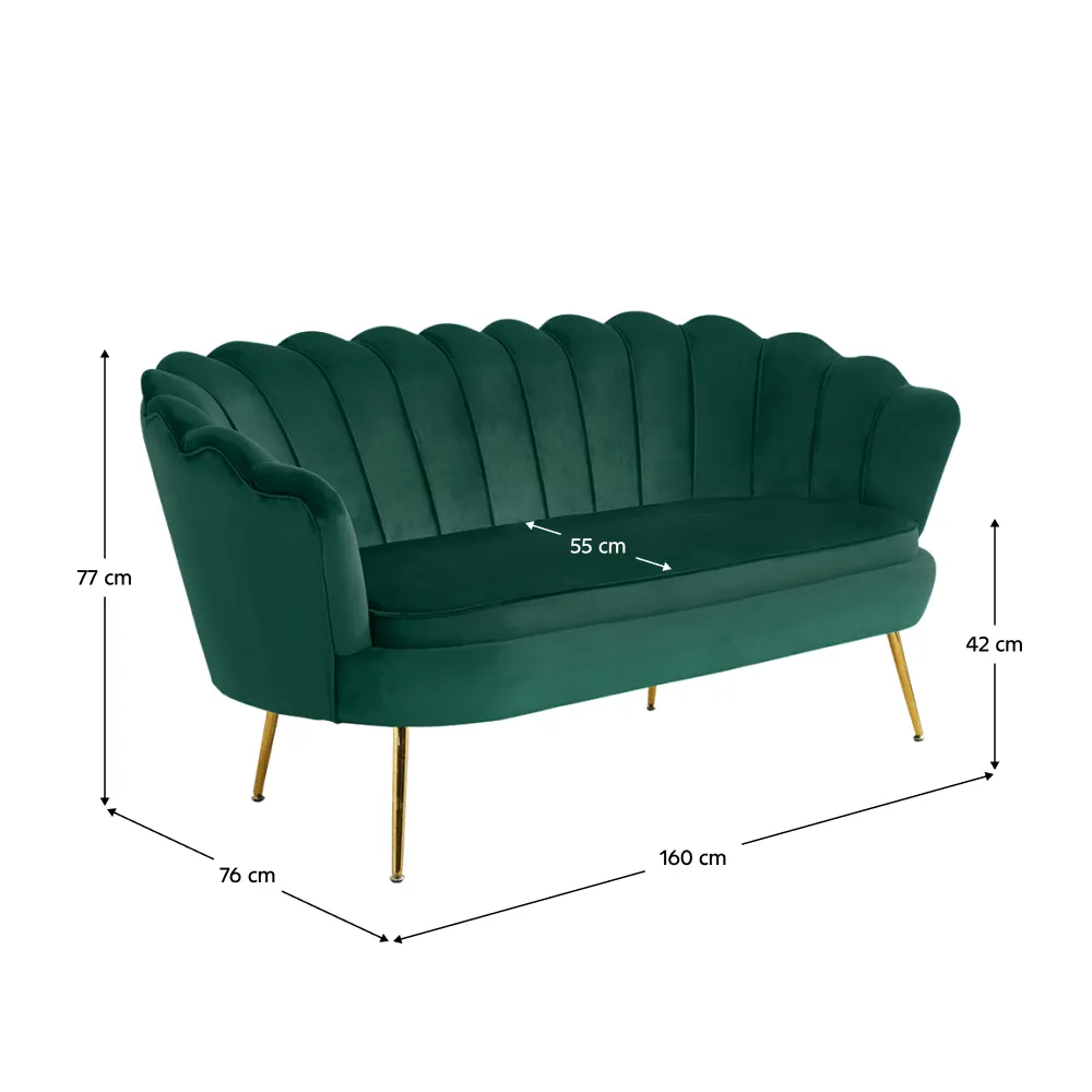 Luxusní pohovka, 2,5-sed, smaragdová Velvet / zlatá, styl Art-deco, NOBLIN