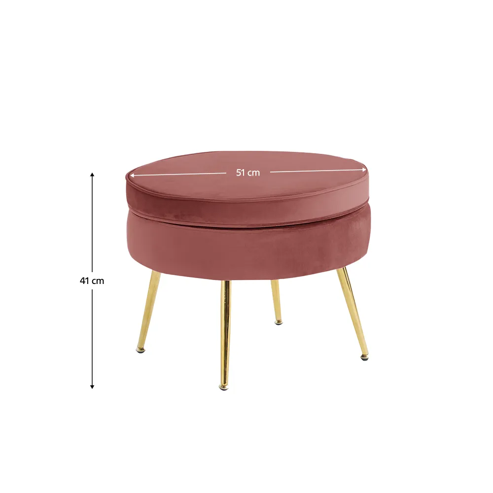 Luxusní taburet, růžová Velvet látka / chrom zlatý, Art-deco, NOBLIN TYP 1