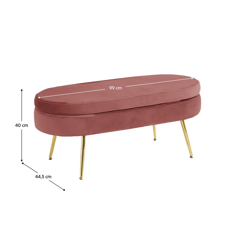 Luxusní taburet, růžová Velvet látka / chrom zlatý, Art-deco, NOBLIN TABURET TYP 2