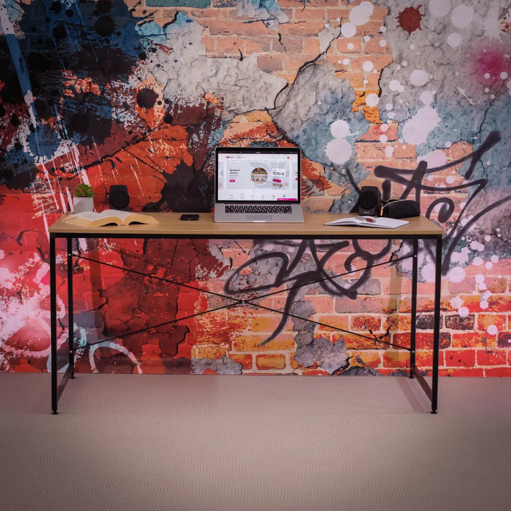 Psací stůl, dub / černá, 150x60 cm, MELLORA
