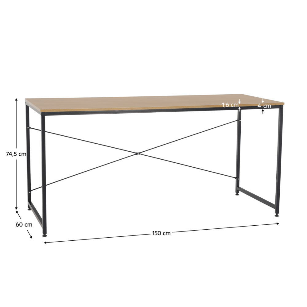 Psací stůl, dub / černá, 150x60 cm, MELLORA