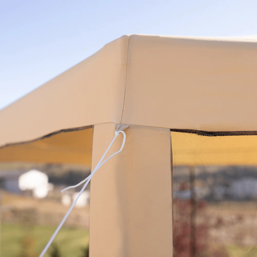 Stanový altán do zahrady, 3,9x2,5x3,9m, béžová / černá, RINGE TYP 2 + 6 bočních stran
