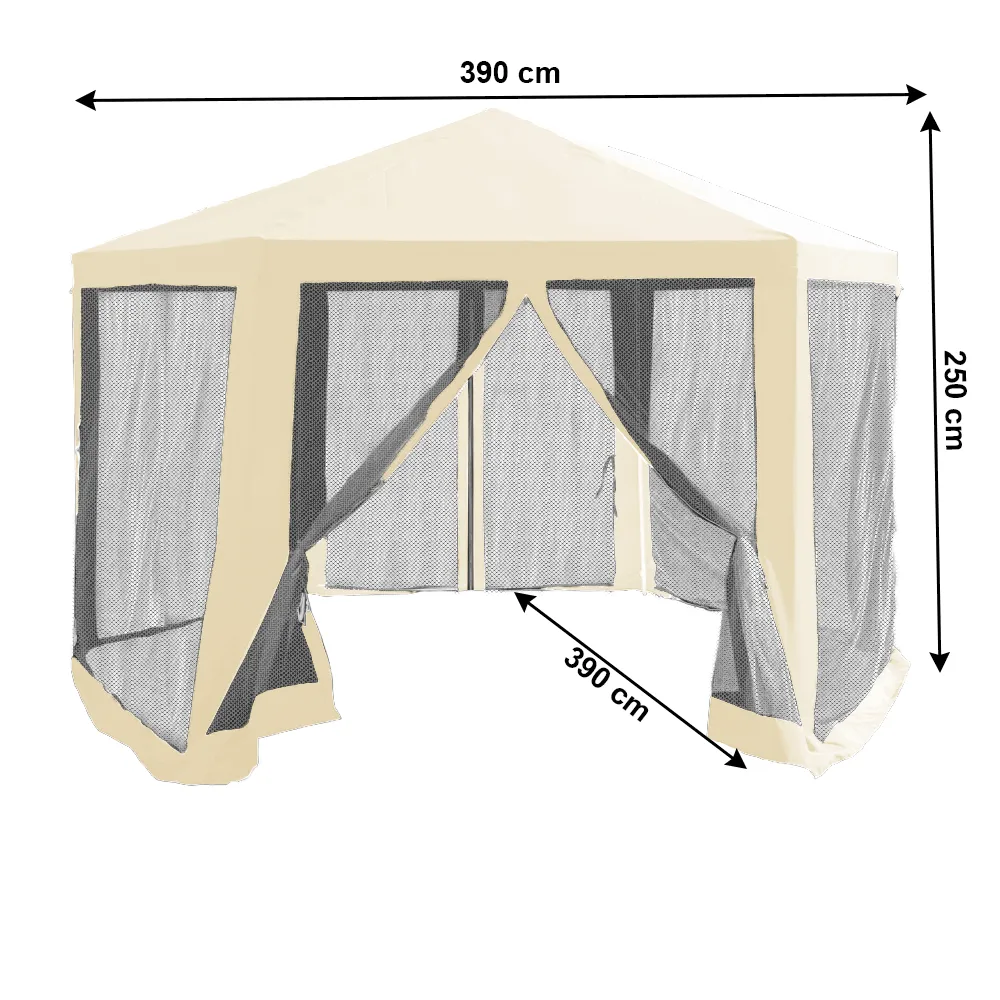 Stanový altán do zahrady, 3,9x2,5x3,9m, béžová / černá, RINGE TYP 2 + 6 bočních stran