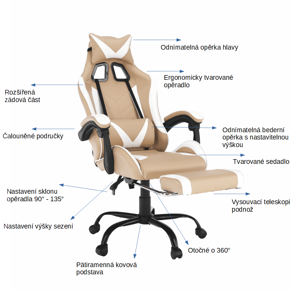 Kancelářské/herní křeslo, černá/bílá/béžová, OZGE 2 NEW