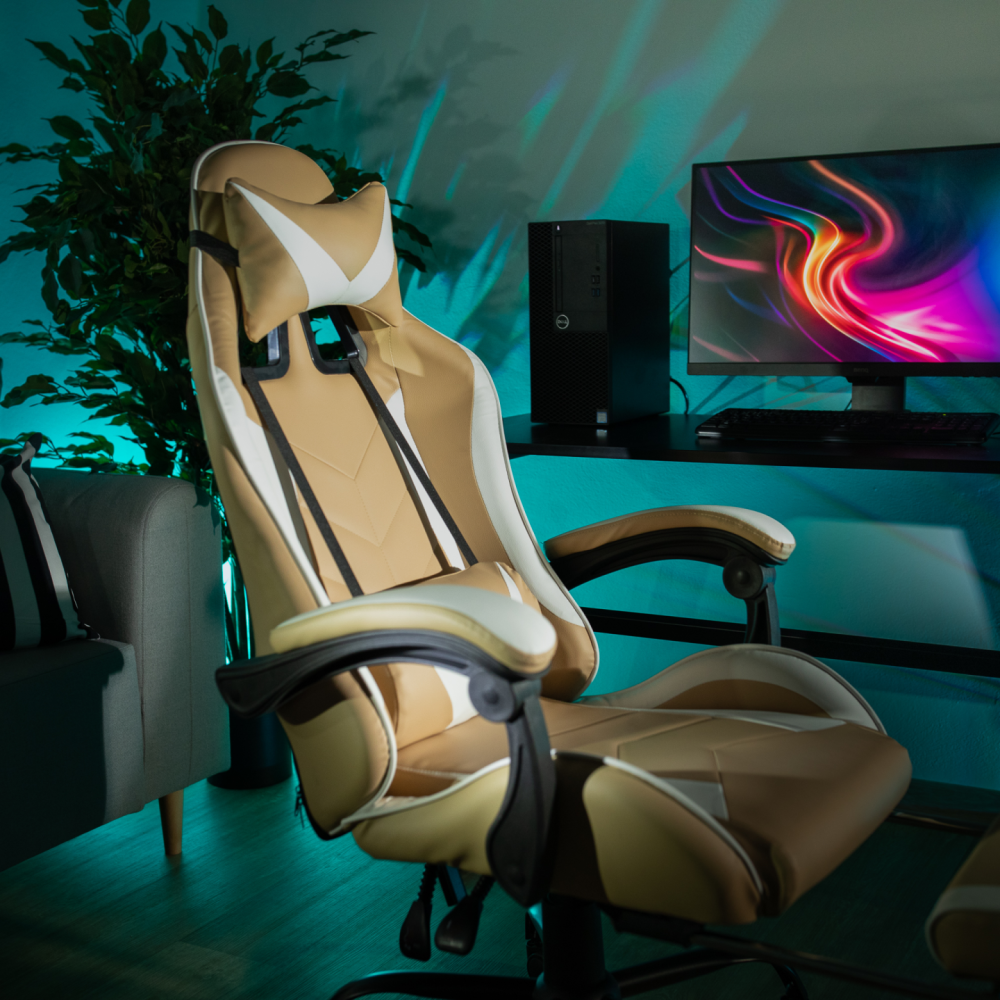 Kancelářské/herní křeslo, černá/bílá/béžová, OZGE 2 NEW