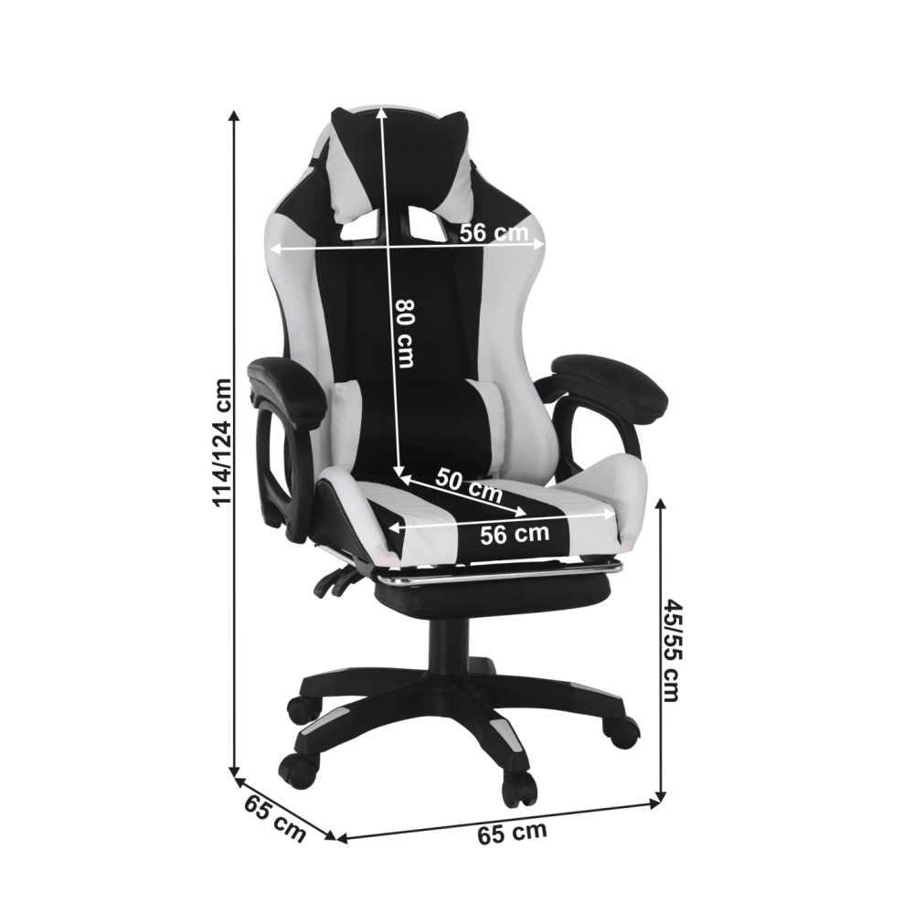 Kancelářské/herní křeslo s RGB LED podsvícením, černá/bílá, JOVELA