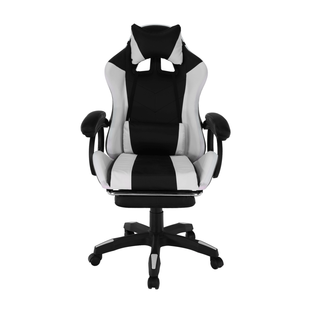 Kancelářské/herní křeslo s RGB LED podsvícením, černá/bílá, JOVELA