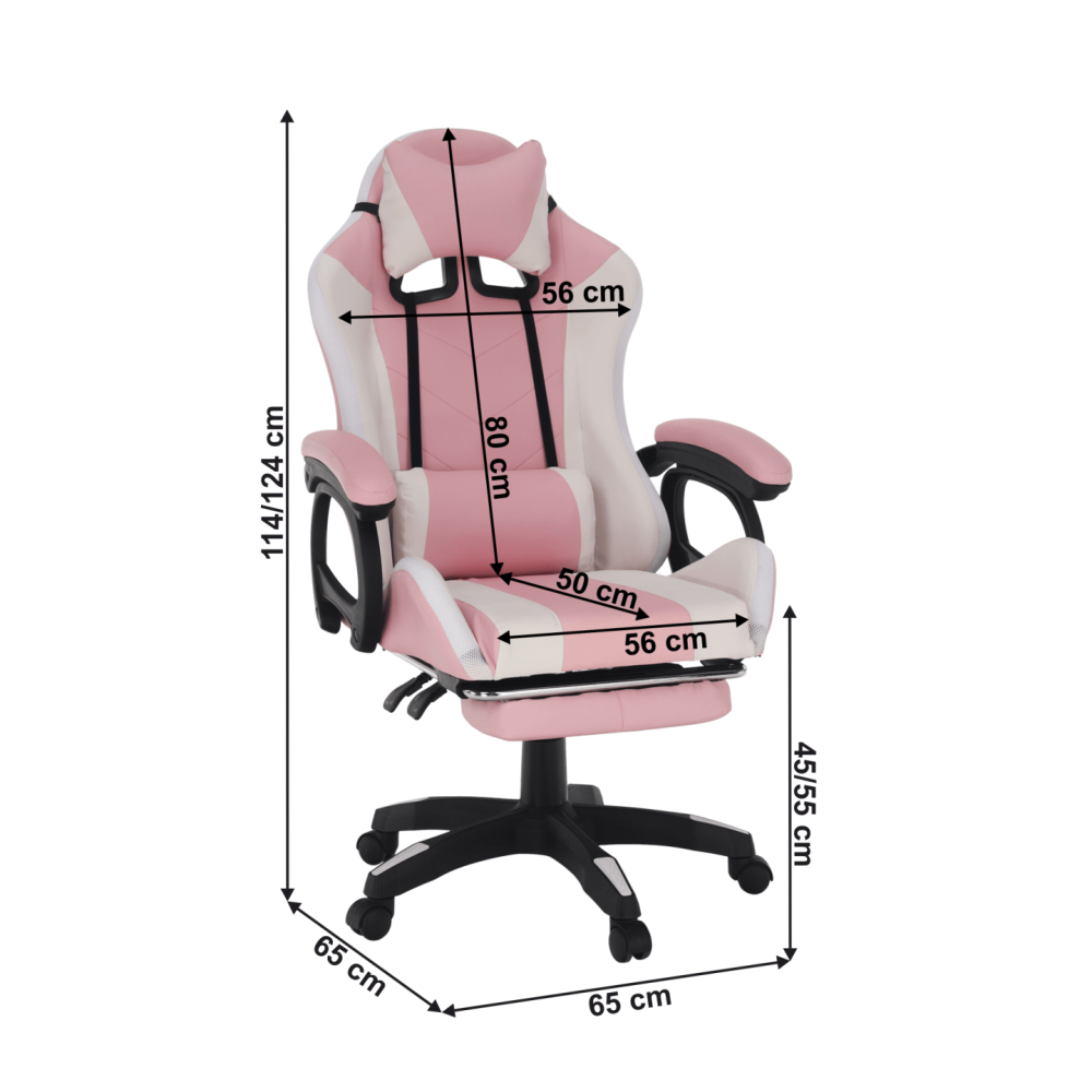 Kancelářské/herní křeslo s RGB LED podsvícením, růžová/bílá, JOVELA