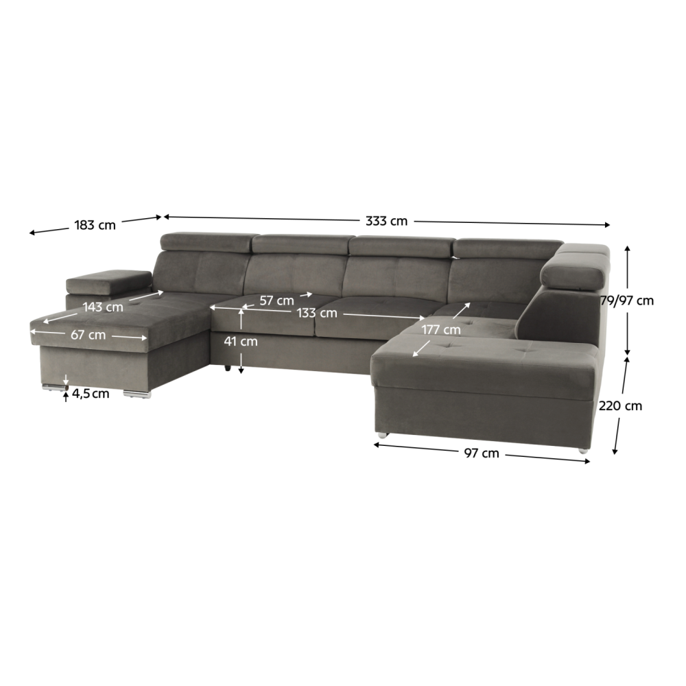 Sedací souprava, šedohnědá taupe, levá, LAMORA U