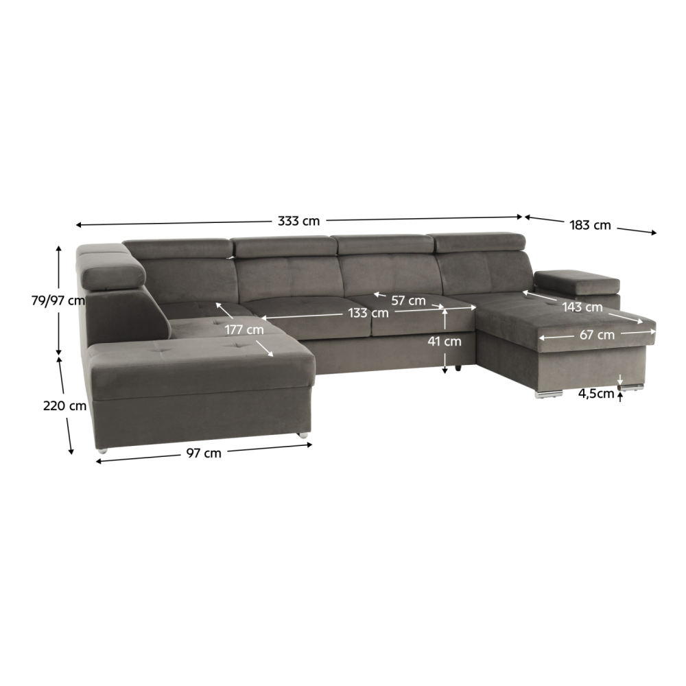 Sedací souprava, šedohnědá taupe, pravá, LAMORA U