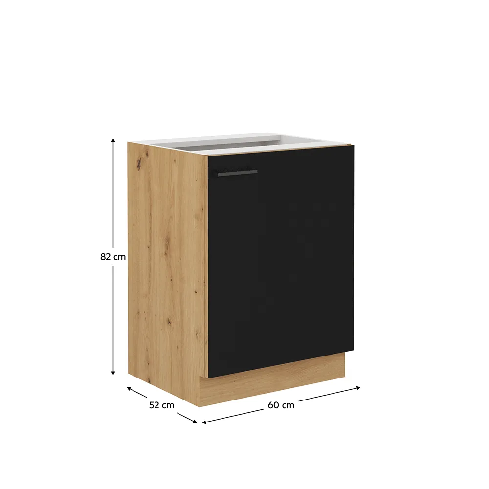 Spodní kuchyňská skříňka, černý mat / dub artisan, Monro 60 D 1F BB