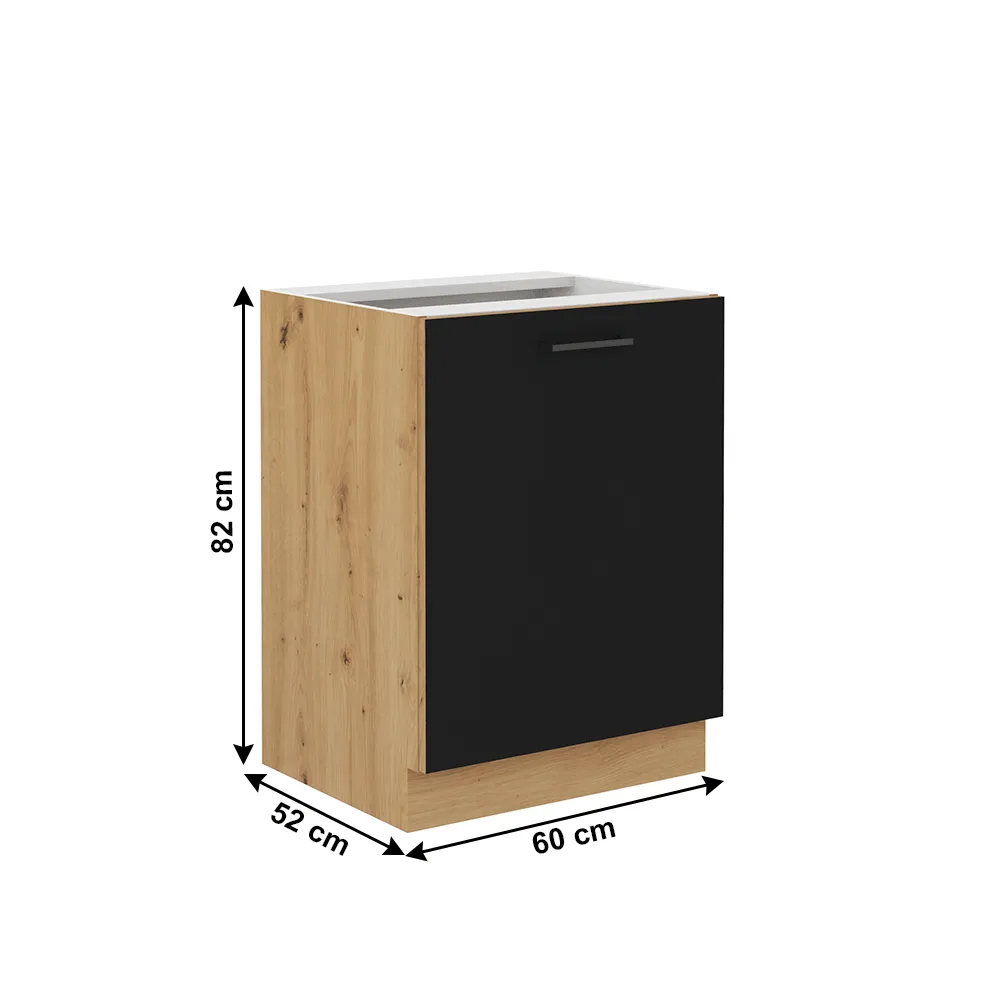 Spodní kuchyňská skříňka, černý mat / dub artisan, Monro 60 D 1F BB