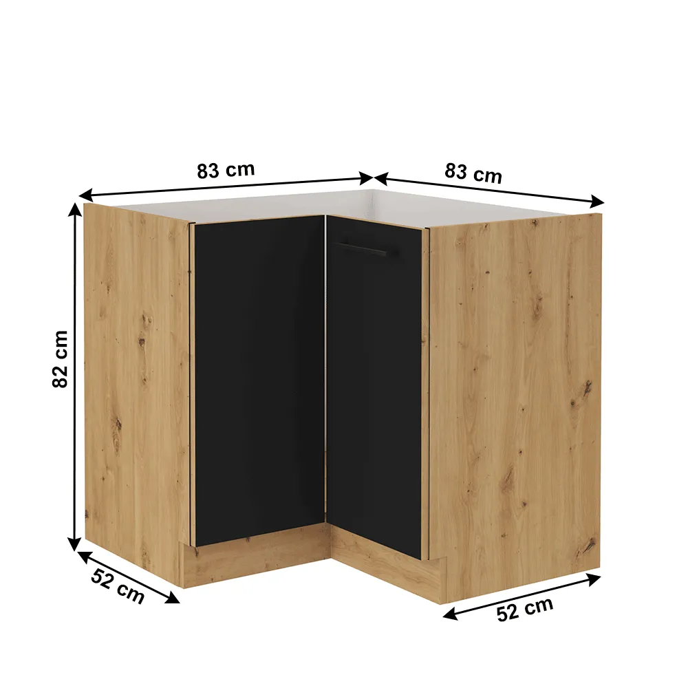 Spodní rohová skříňka, černý mat / dub artisan, Monro 90/90 DN 1F BB