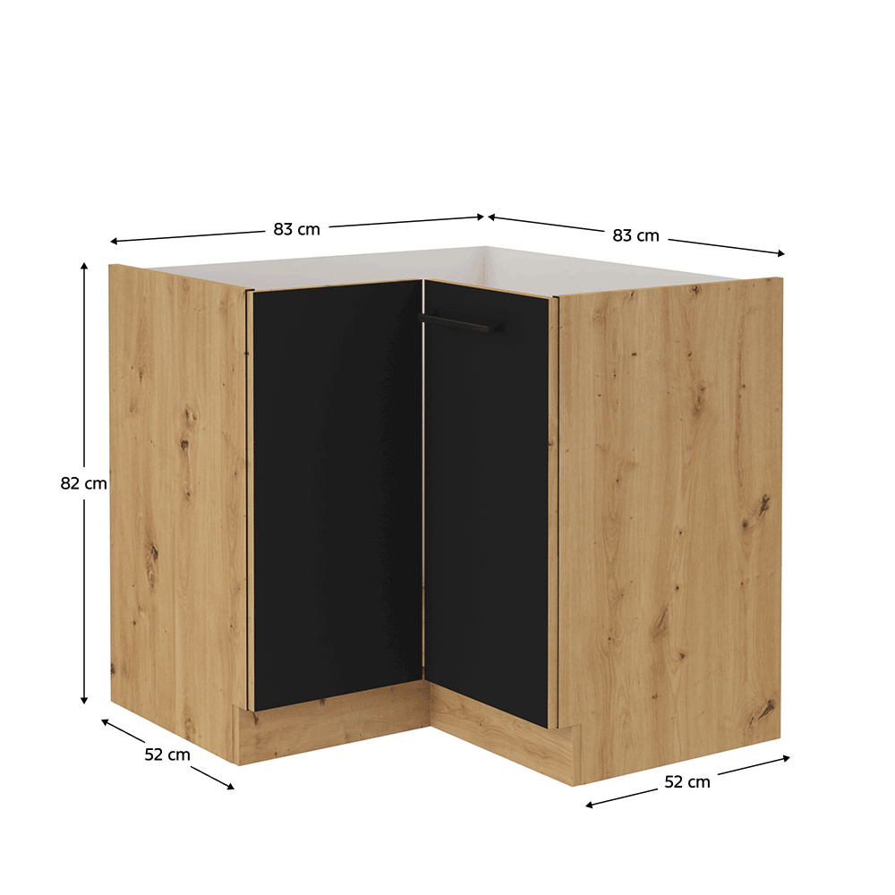 Spodní rohová skříňka, černý mat / dub artisan, Monro 90/90 DN 1F BB
