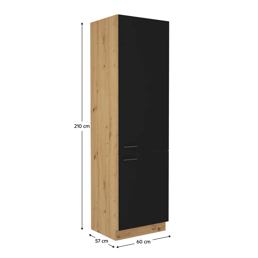 Skříňka na vestavěnou lednici, černý mat / dub artisan, Monro 60 LO-210 2F