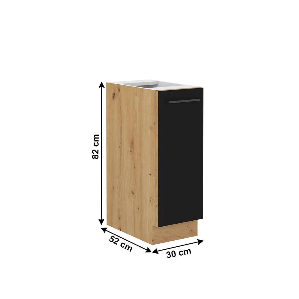 Spodní skříňka s kovovým košíkem, černý mat / dub artisan, Monro 30 D CARGO