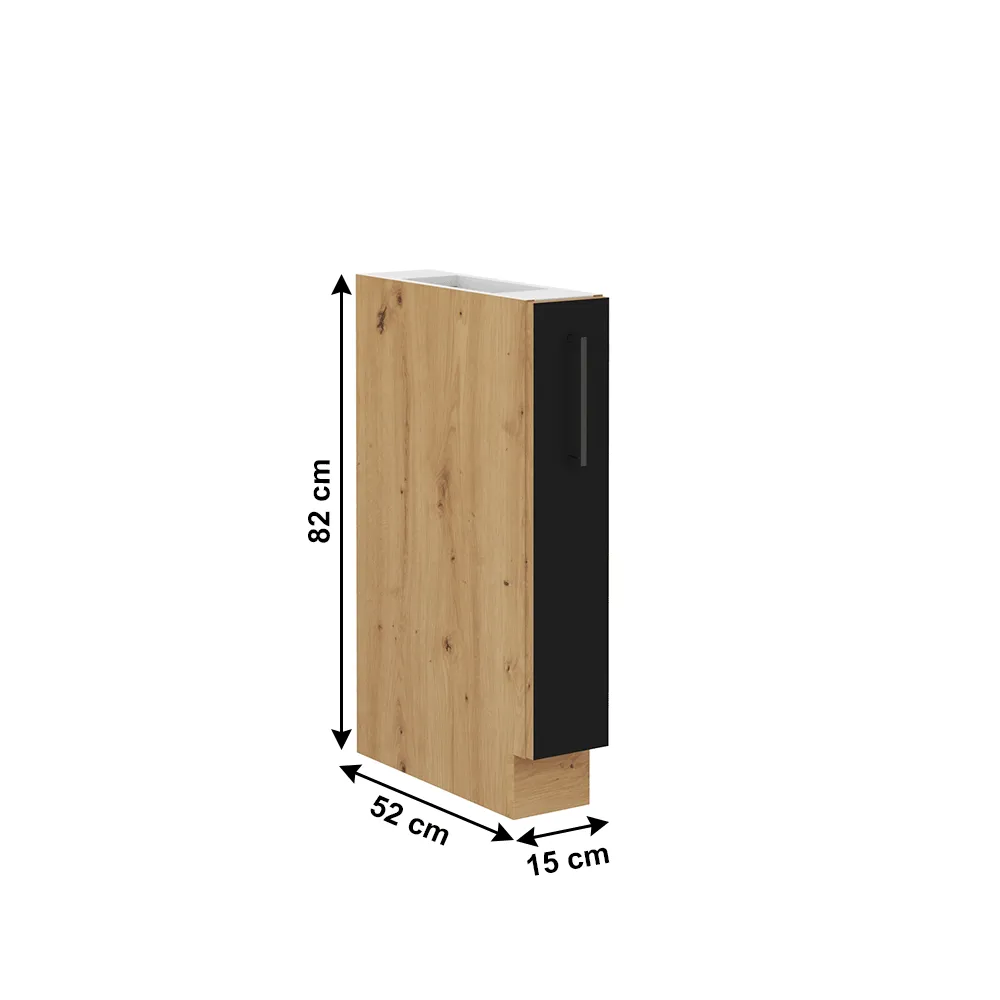 Spodní skříňka s kovovým košíkem, černý mat / dub artisan, Monro 15 D CARGO