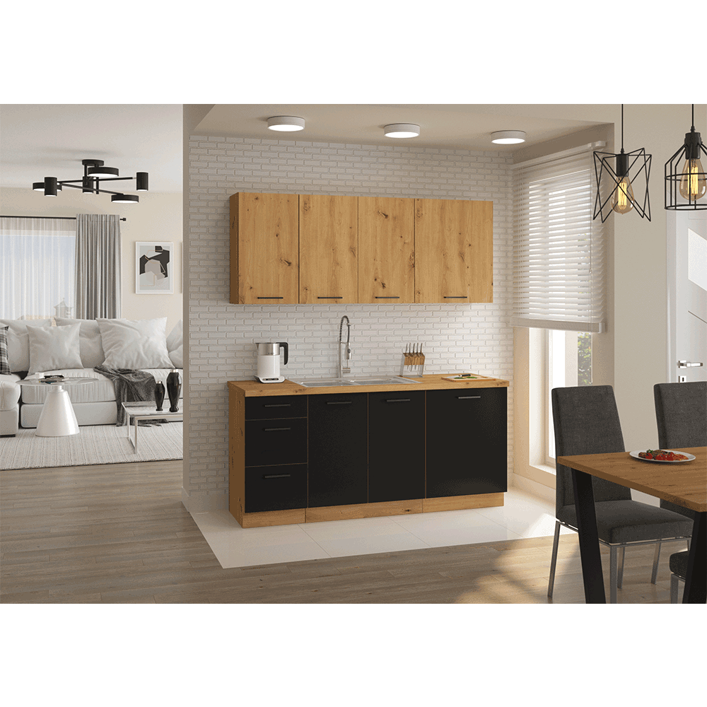 Spodní skříňka s kovovým košíkem, černý mat / dub artisan, Monro 15 D CARGO