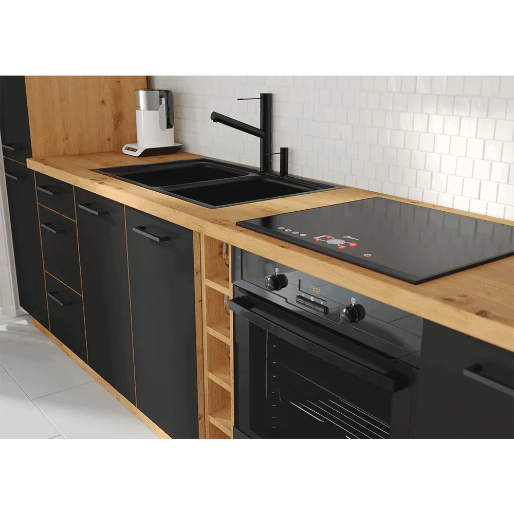 Horní otevřená skříňka, černý mat / dub artisan, Monro G-72 ZAK