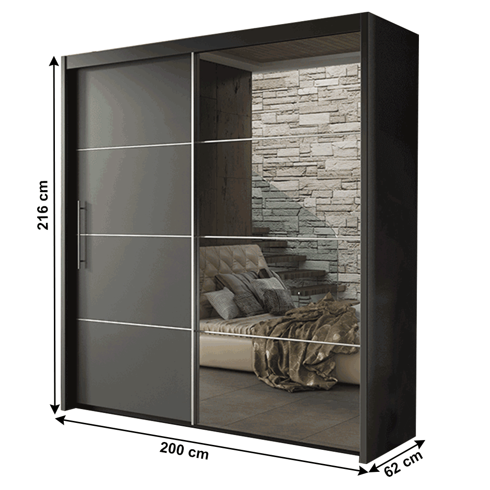 Skříň s posuvnými dveřmi, 200 cm, šedá, DTD, KAIPO