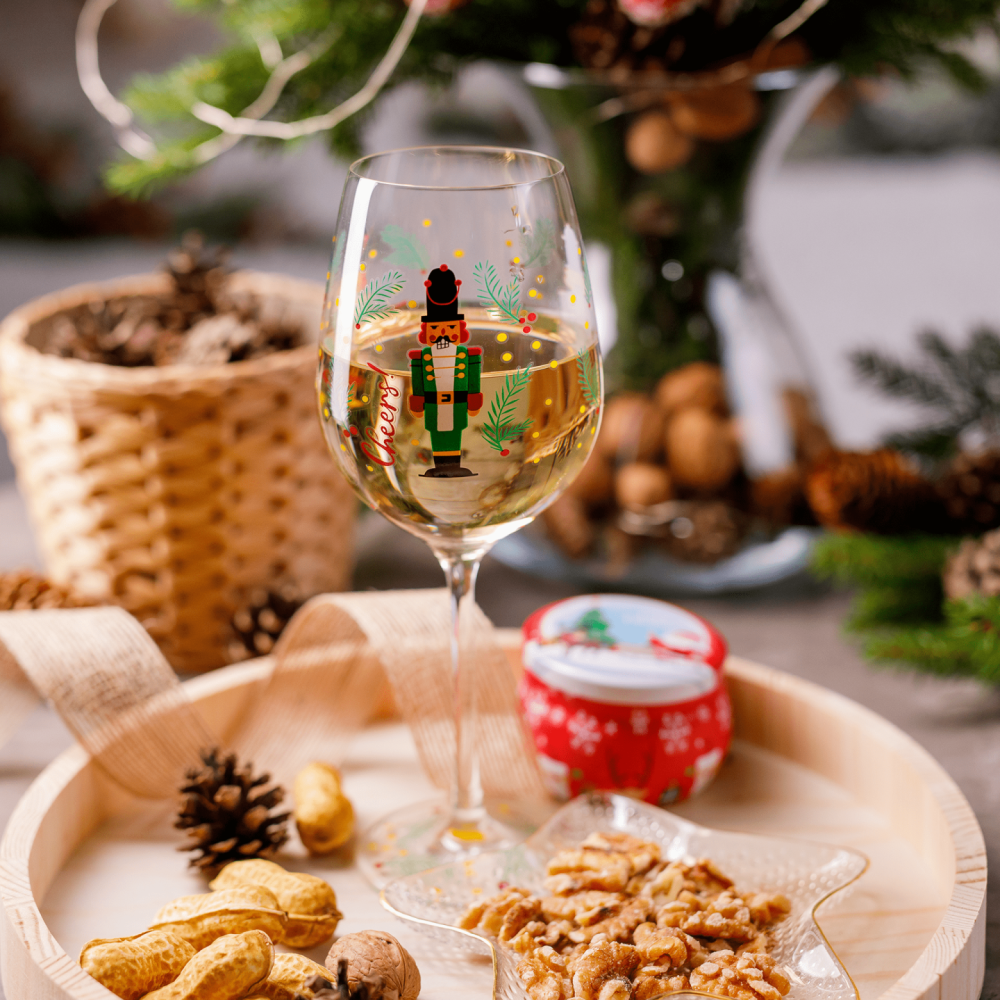 TEMPO-KONDELA TIPSY TRIO, sklenice na víno, set 3 ks, 450 ml, čiré se zimním motivem
