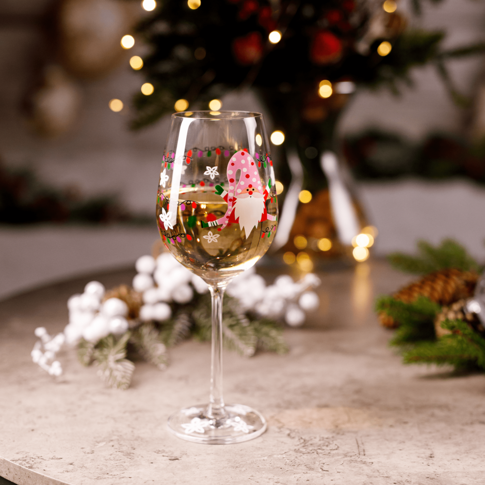 TEMPO-KONDELA TIPSY TRIO, sklenice na víno, set 3 ks, 450 ml, čiré se zimním motivem