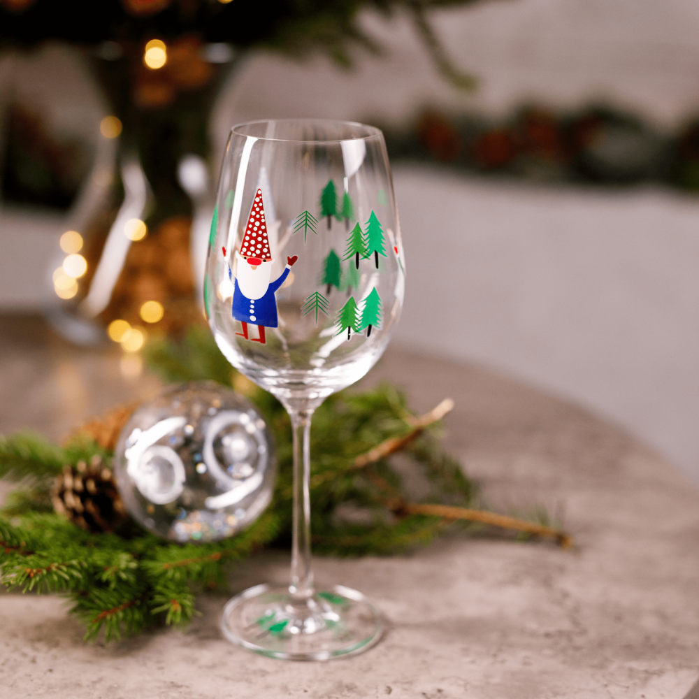 TEMPO-KONDELA TIPSY TRIO, sklenice na víno, set 3 ks, 450 ml, čiré se zimním motivem
