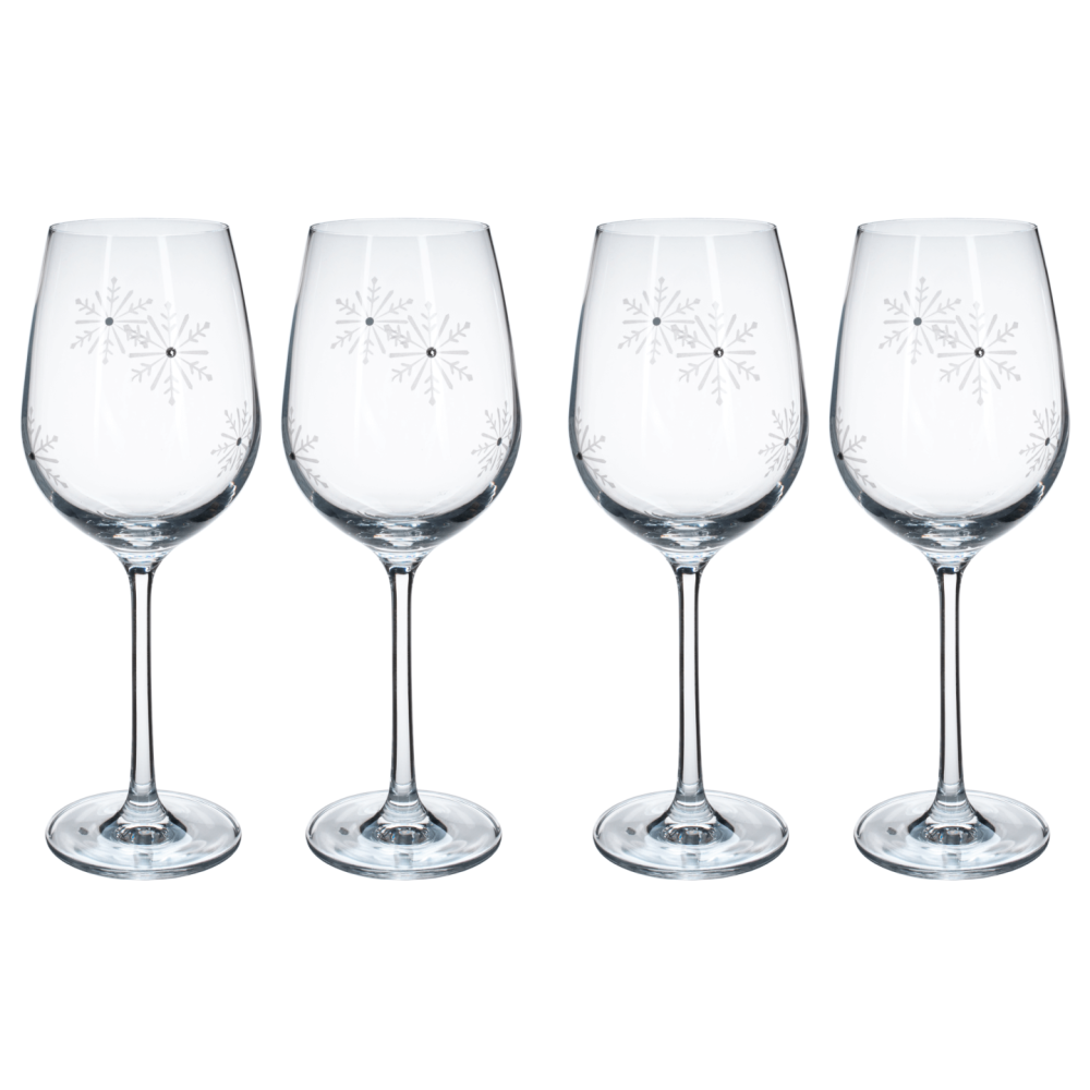 TEMPO-KONDELA SNOWFLAKE VINO, sklenice na víno, set 4 ks, s krystaly, 450 ml